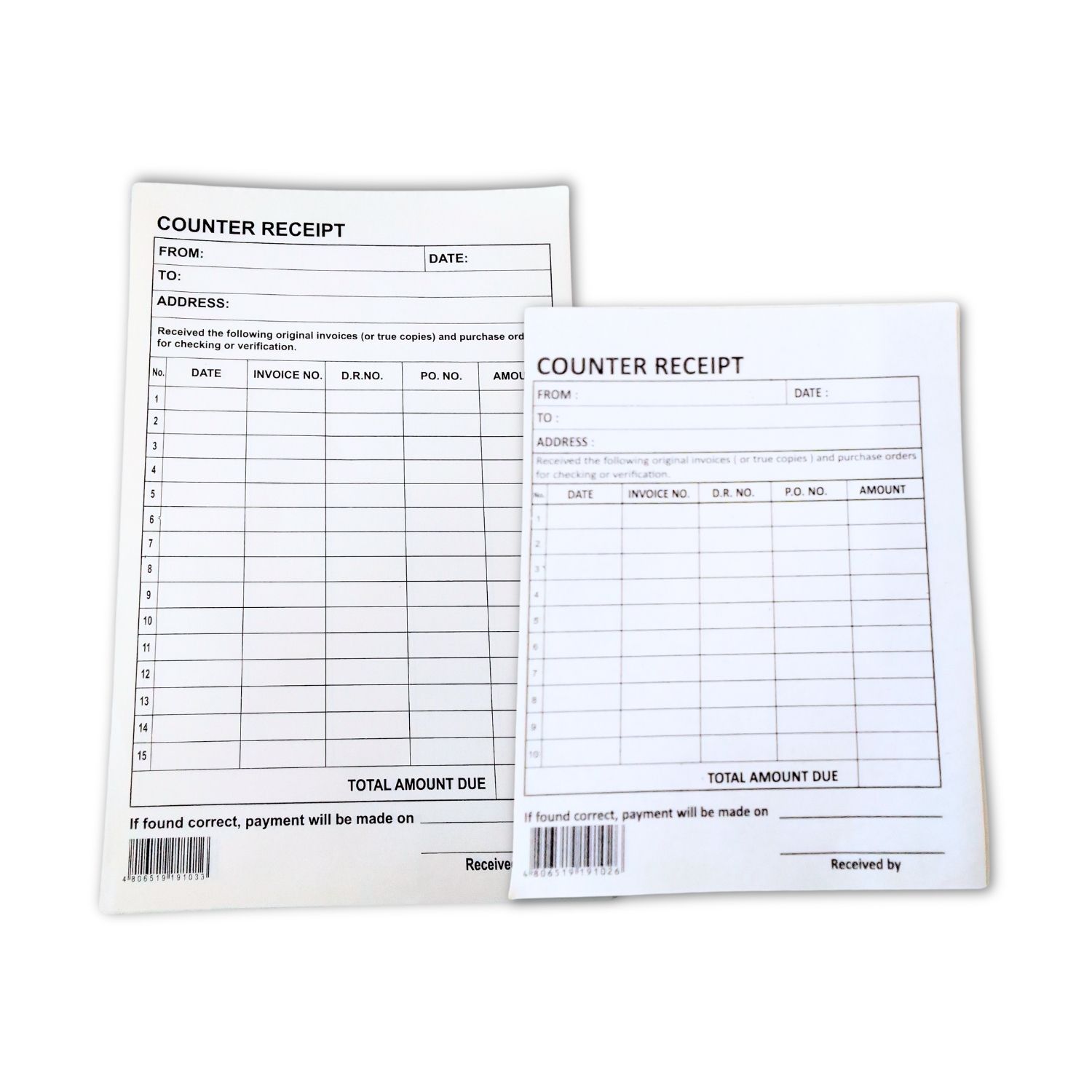Counter Receipts
